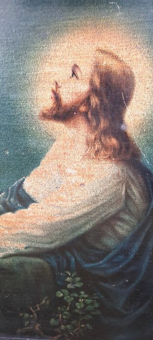 Antyk, przepiękny obraz przedstawiajacy rozmyślającego Pana Jezusa