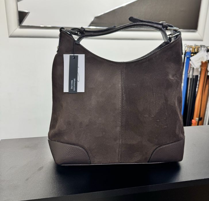 Сумка мягкая замшевая  черная сумка мешок Италия