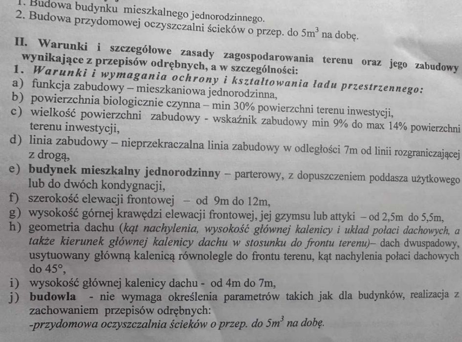 Działka budowlana 1248 m² – warunki zabudowy – 200 m do rzeki – 1h30 o