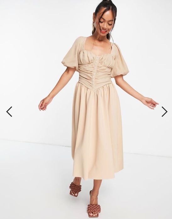 ASOS beżowa sukienka gorsetowa z bufkami. 36 S.