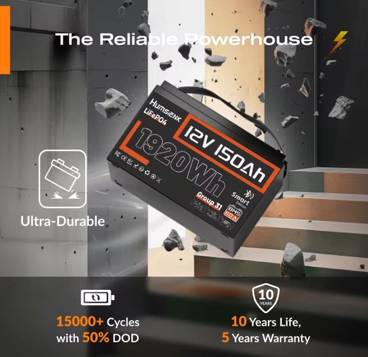 Акумулятор LiFePO4 BT 12V 150Ah 1.92kWh HumSienk Grade A+ I BMS