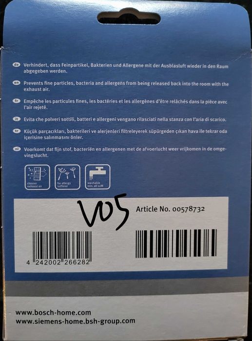Filtro Higiénico HEPA Bosch/Siemens de Alto Desempenho p/ Aspiradores