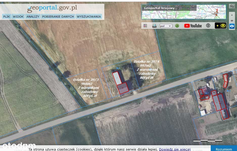 Działka budowlana 997 m² z mediami