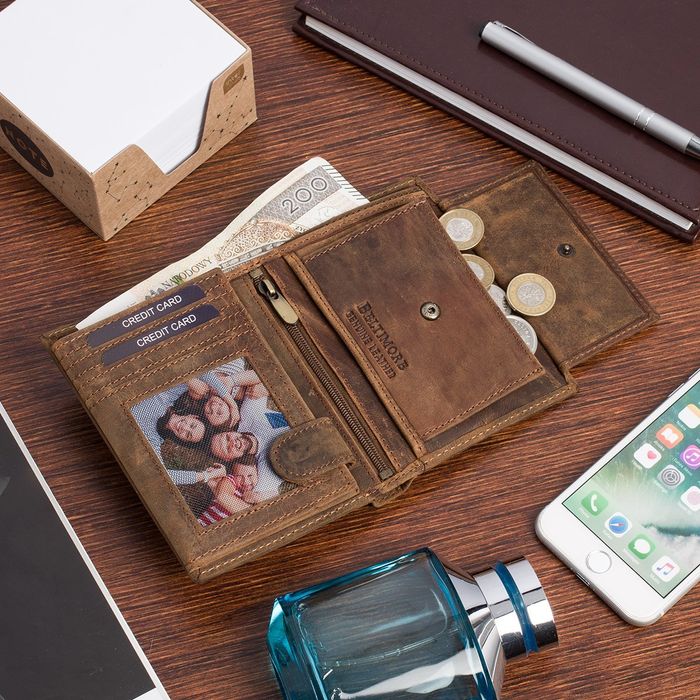 Portfel skórzany męski brązowy nubuk skóra Harley RFiD motocykl nowy