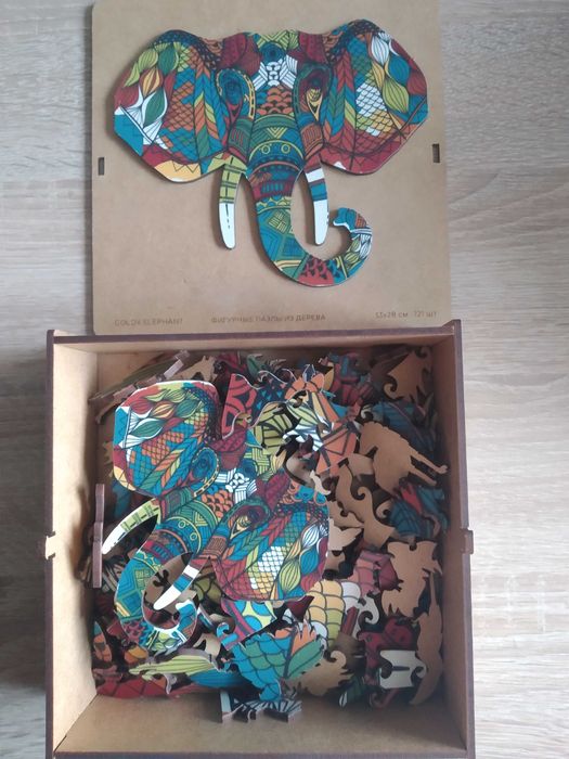 Фігурні дерев'яні пазли "Golden Elefant" (барвисті яскраві елементи)