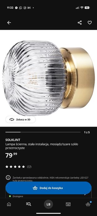 Ikea Solklint kinkiet