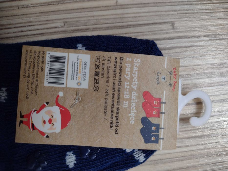 NOWE ~ BABY BEAR LEON, rozmiar 12-18m, skarpetki świąteczne 2pak