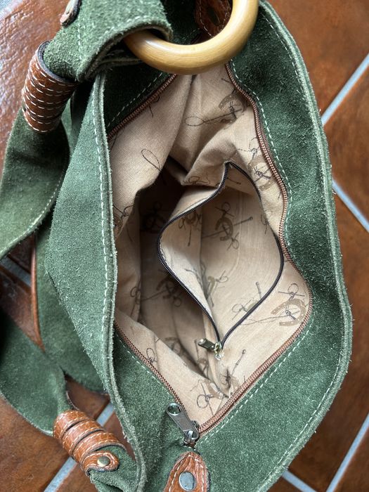 Mala ombro camurça verde-escuro