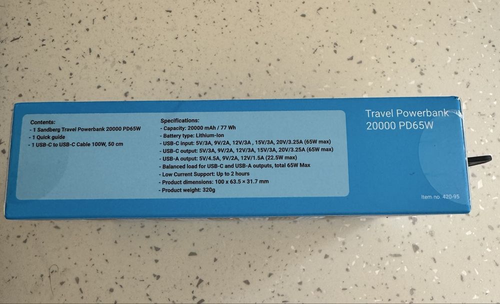Powerbank Sandberg 20000 mAh PD 65W - для ноутбука та смартфонів