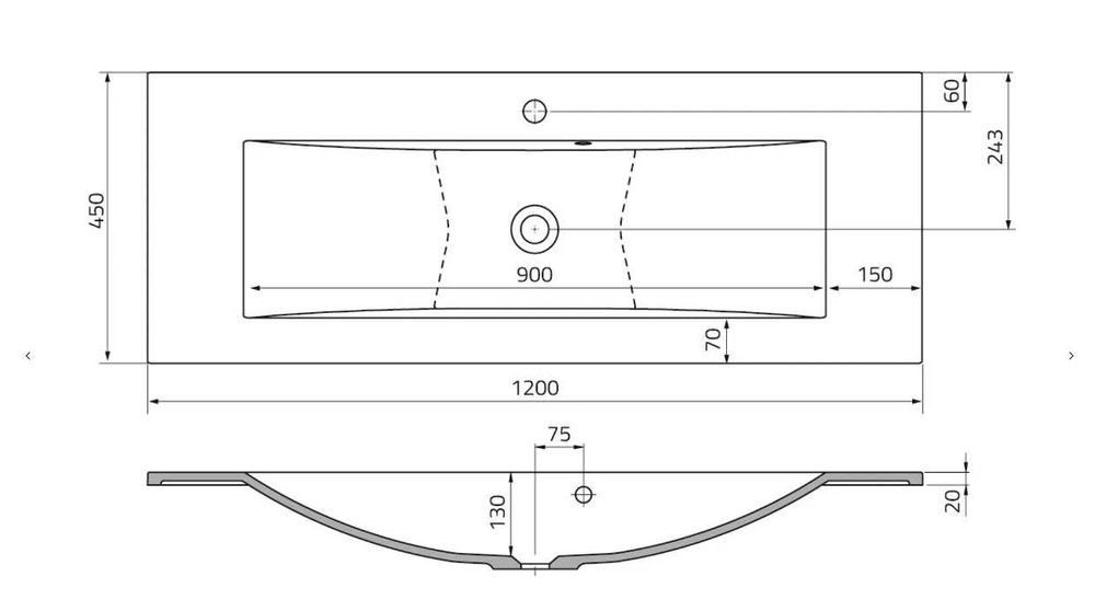 Umywalka meblowa Oristo Silver 120x45cm NOWA