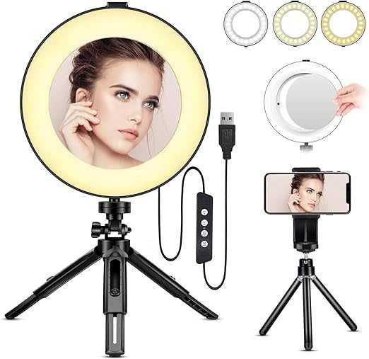Ring Light LED 8'' 3 Modos 10 Níveis, USB (Maquilhagem, Vídeo, TikTok)