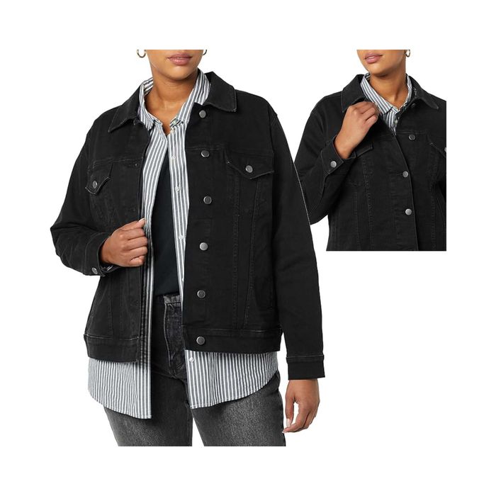 AMAZON ESSENTIALS Damska Kurtka Jeansowa Czarna 4XL Podwójne Szwy