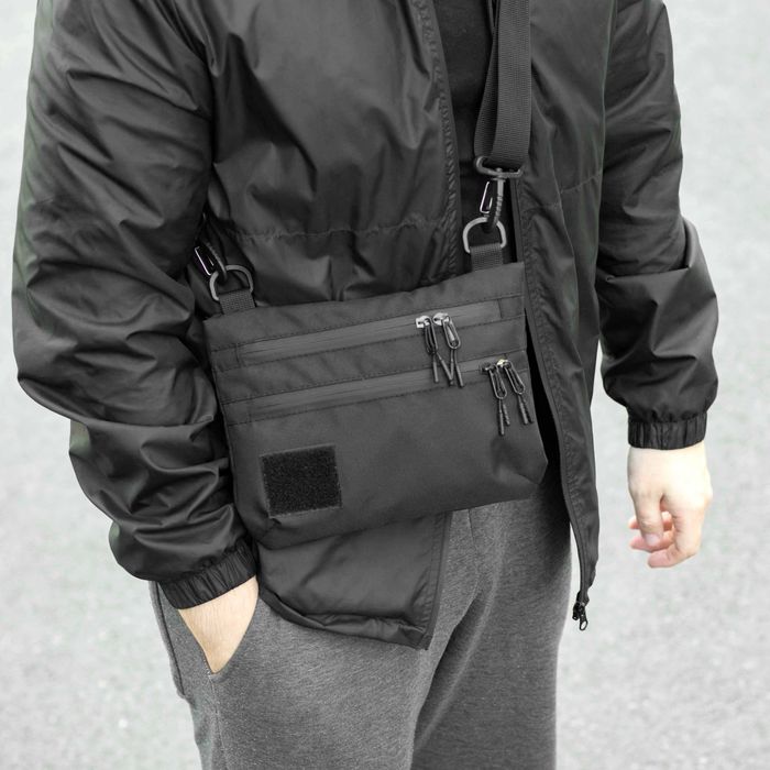 Тактична сумка через плече BLOK Slim барсетка чорна тканинна