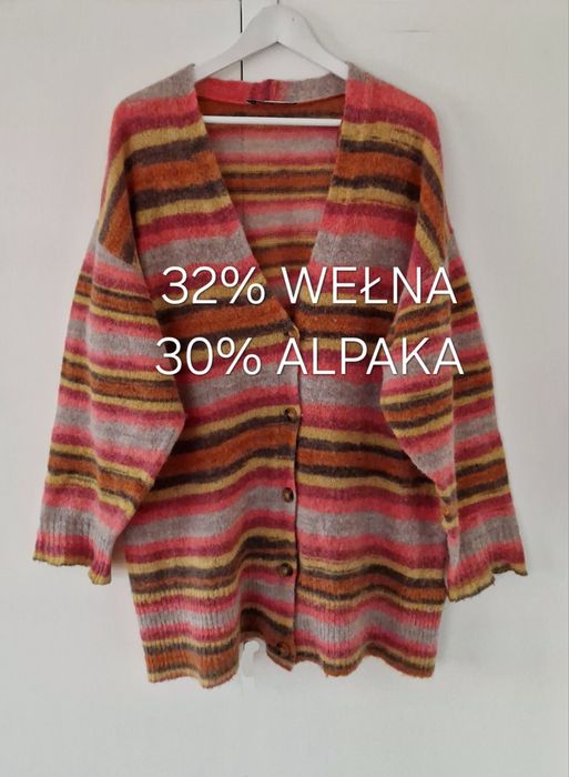 Zara wełniany alpaka kardigan w paski sweter