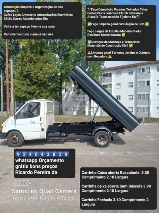 Faço cargas de Entulho Madeira Pladur Monos Resíduos Faço Mudanças Limpeza Terrenos