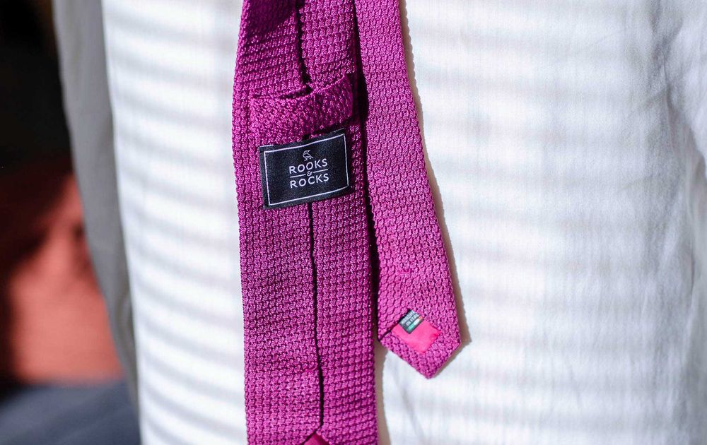 Fioletowy / różowy krawat z grenadyny, 100% jedwab, Rooks & Rocks silk