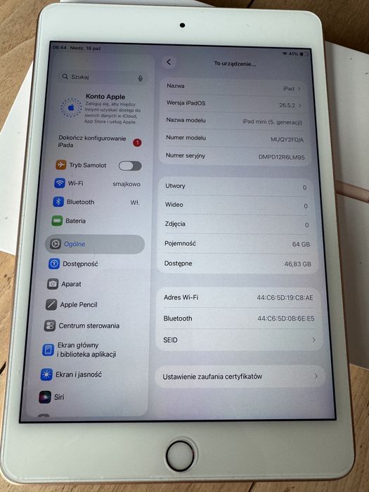Ipad mini 5 64gb ładowarka, super stan