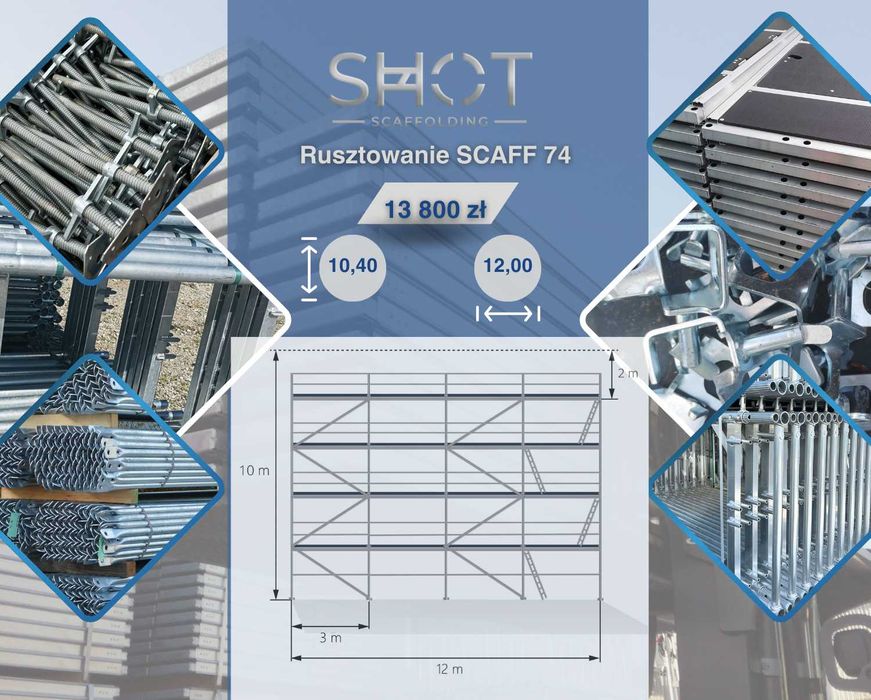 Rusztowanie Lešenia Plettac fasadowe aluminiowe 125m2 podest 2m lub 3m