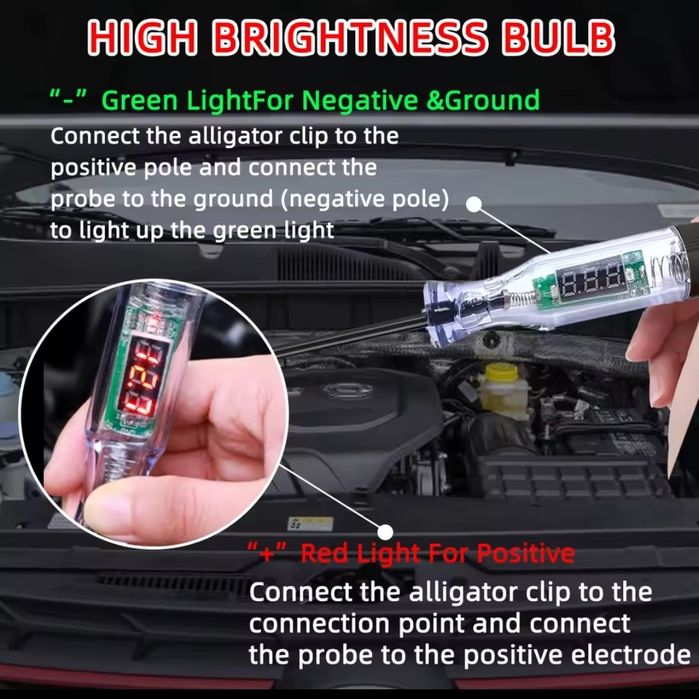 Tester miernik napięcia obwodu elektrycznego test akumulatora DC 6-24V