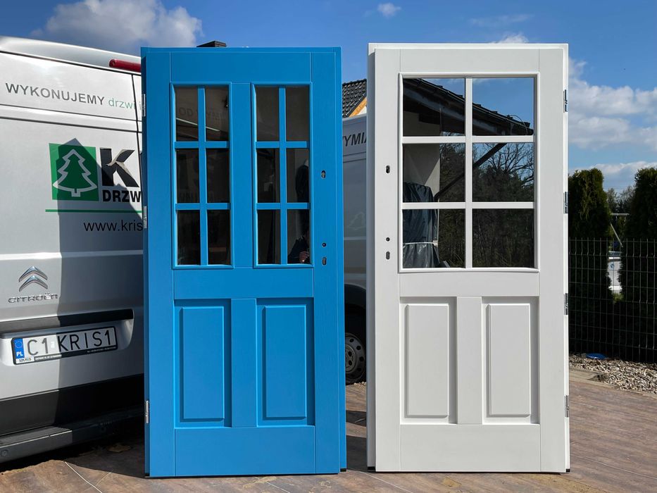 Drzwi Zewnętrzne drewniane białe CZYSTE POWIETRZE montaż CAŁA POLSKA