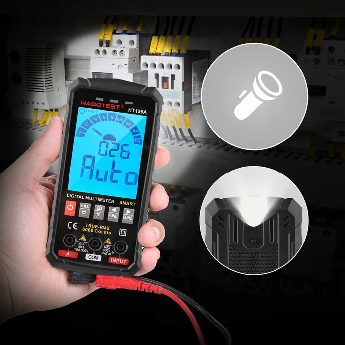 Cyfrowy Multimetr Uniwersalny NCV RMS Live Test Termopara Temp.latarka