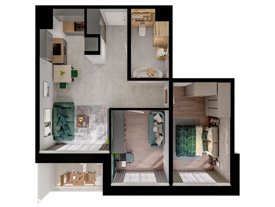 3 pokoje 51,05 m² + balkon | QUERCUS C.40.B