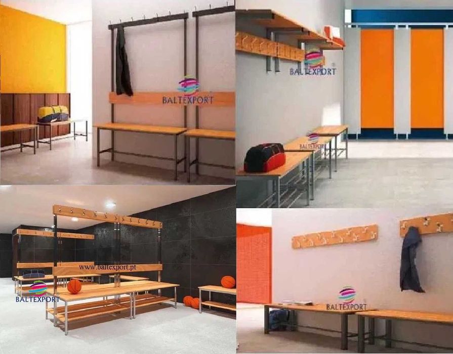 Banco balneario com reguas madeira de Pinho Ginasio Escolas Industria