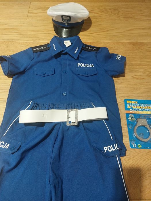 Strój policjanta przebranie kostium mundur policyjny kajdanki