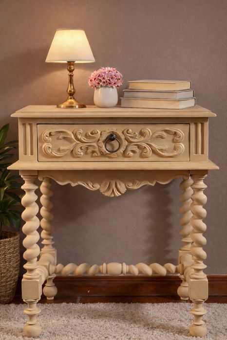 Mesa de cabeceira vintage em madeira maciça restaurada