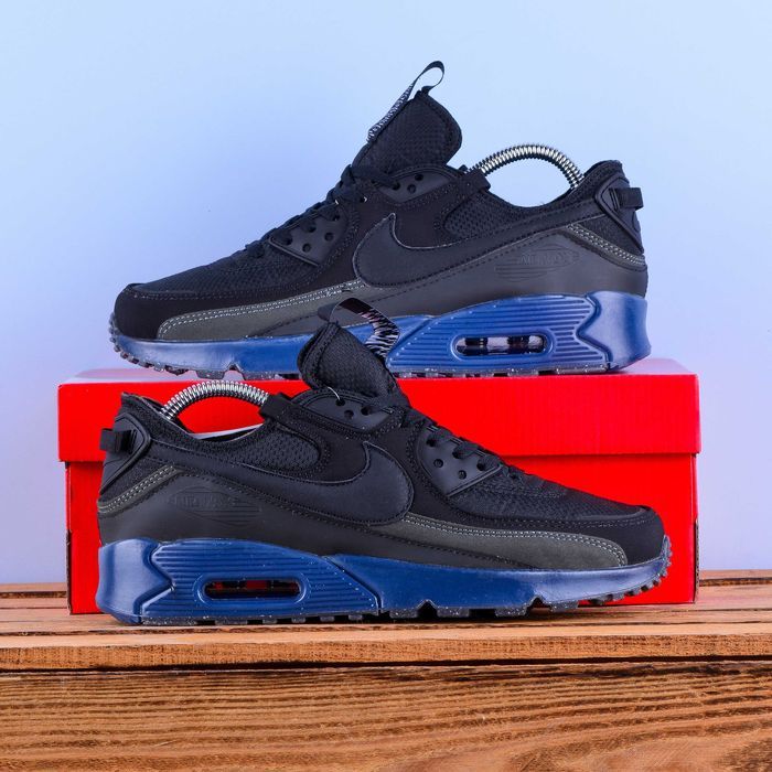 (2209) Акція! Кросівки Nike Air Max 90 чорні з синім (42-45) найк найки