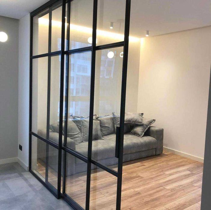 Перегородки в стиле Лофт. Межкомнатные раздвижные стеклянные двери