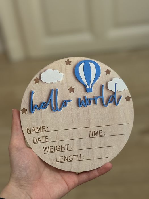 Гарна табличка для фото, на згадку hello world привіт світ