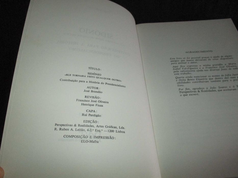 Livro Sidónio Contribuição para a história do presidencialismo