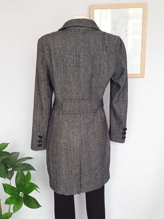 Szary płaszcz trencz dwurzędówka z paskiem wełniany Yessica 40 L