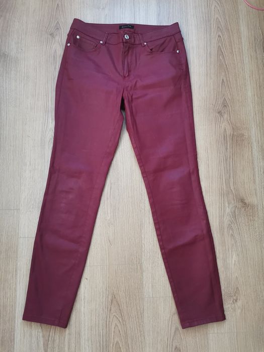 Spodnie skórzane Massimo Dutti czerwone bordowe wysoki stan Rozmiar 40