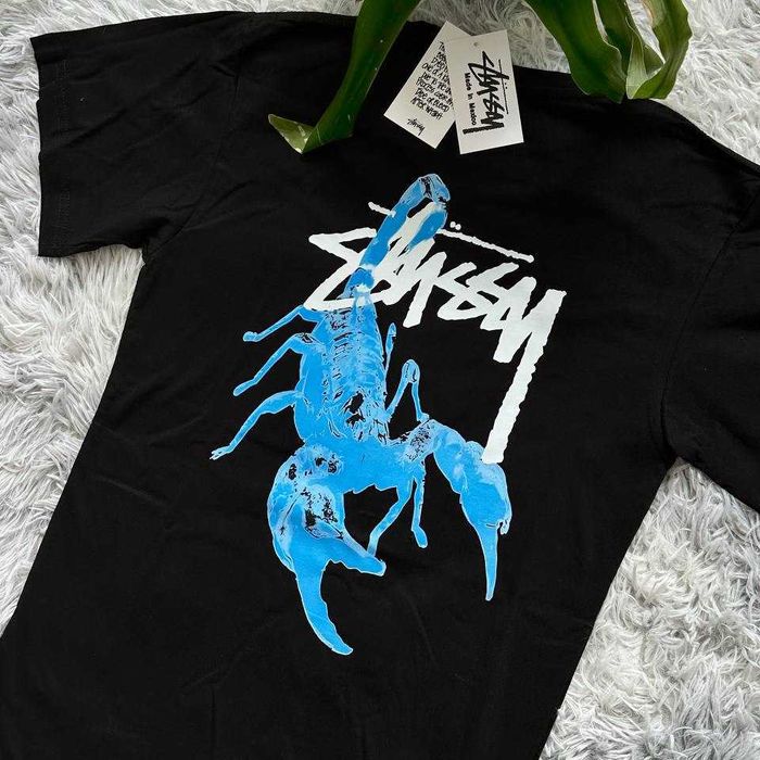 Черная / Белая | Новая Футболка Stussy Fuzzy Dice | Майка Кубики Серые Базовая
