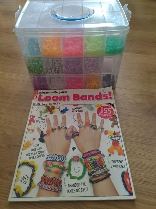 Zestaw gumki loom bands bransoletki tęczowy kuferek książka z wzorami