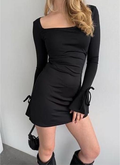 Чорна міні сукня в стилі Oh Polly з завʼязками розмір S