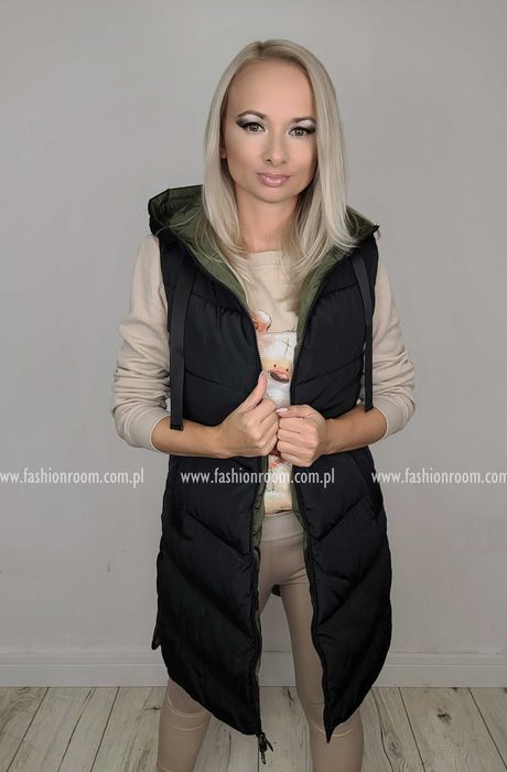 S-7XL DWUSTRONNA KAMIZELKA damska bezrękawnik z kapturem TU rozm S