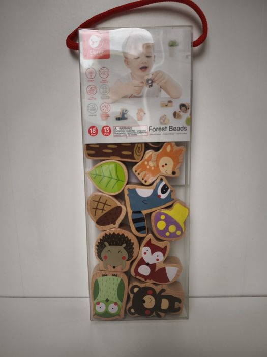 CLASSIC WORLD Drewniane Klocki do Nawlekania Zwierzęta Leśne 13 el.