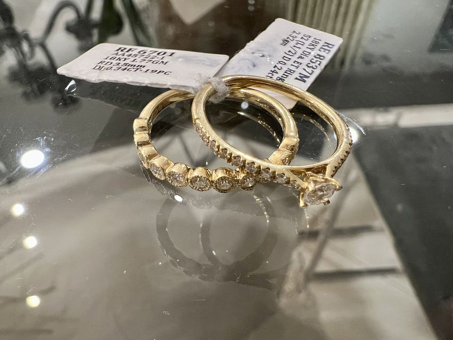 Conjunto nupcial anel diamantes aliança + solitário ouro amarelo 18k