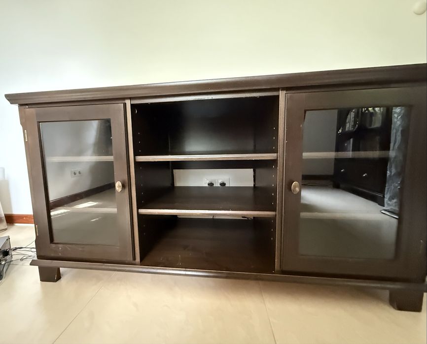 Szafka RTV komoda sosnowa brązowoczarna IKEA seria Markor