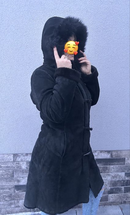 Gruby ocieplany długi plaszcz SAKI zimowy skórzany skórs naturalna