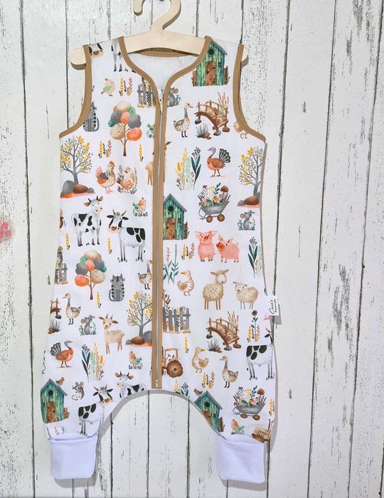 Śpiworek z nogawkami -SKARPETY- 1,5 tog rozmiar 80-86 wzór- Farma