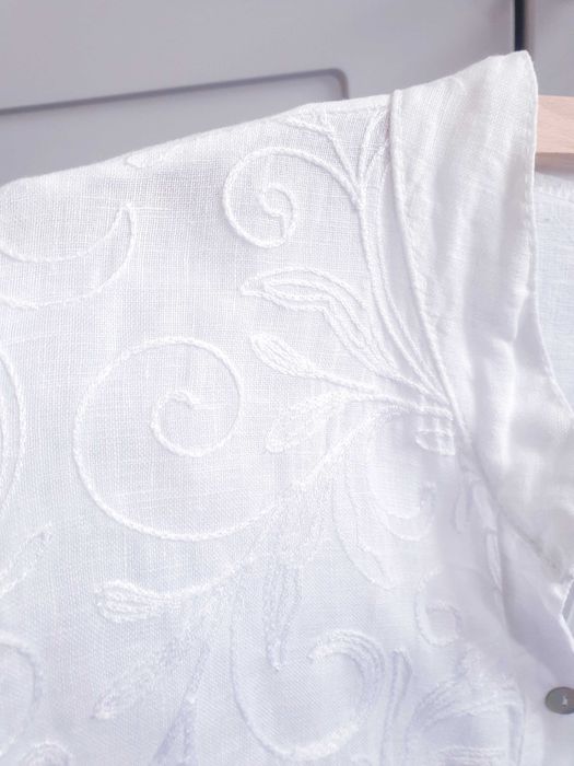 Biała haftowana lniana bluzka koszula 42