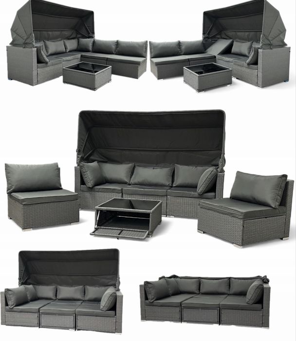 Zestaw mebli ogrodowych technorattan narożnik leżanka sofa fotele