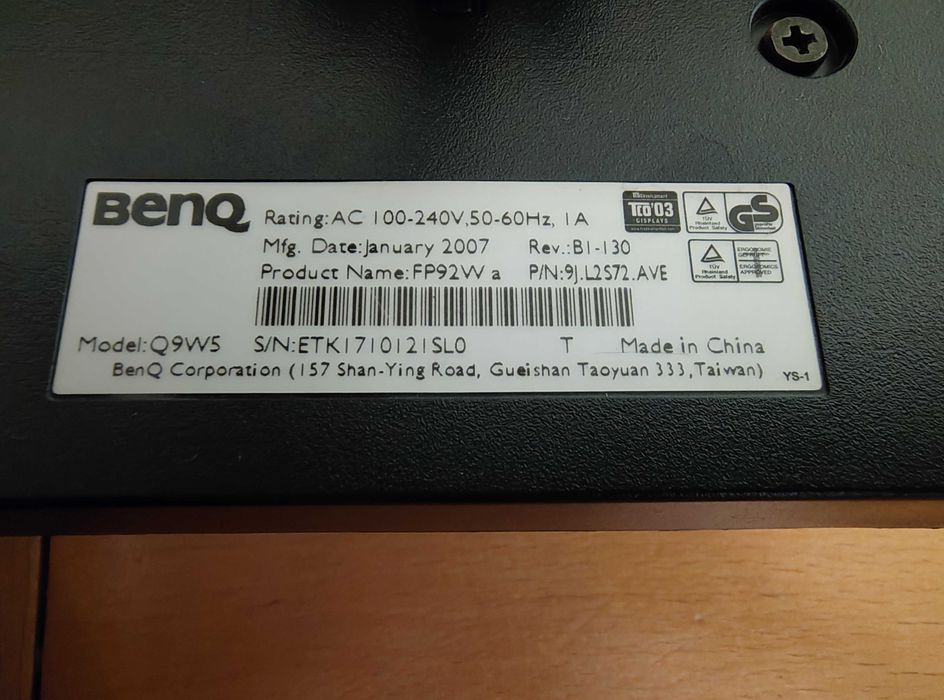 BenQ FP92Wa 1440x900 60Hz/75Hz VGA