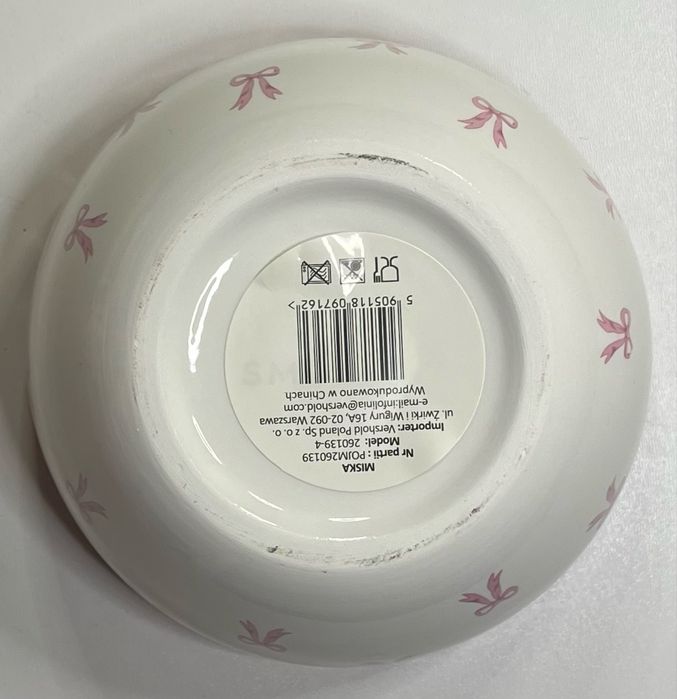 Miska ceramiczna kremowa różowe serca kokardki 14 cm śniadaniowa