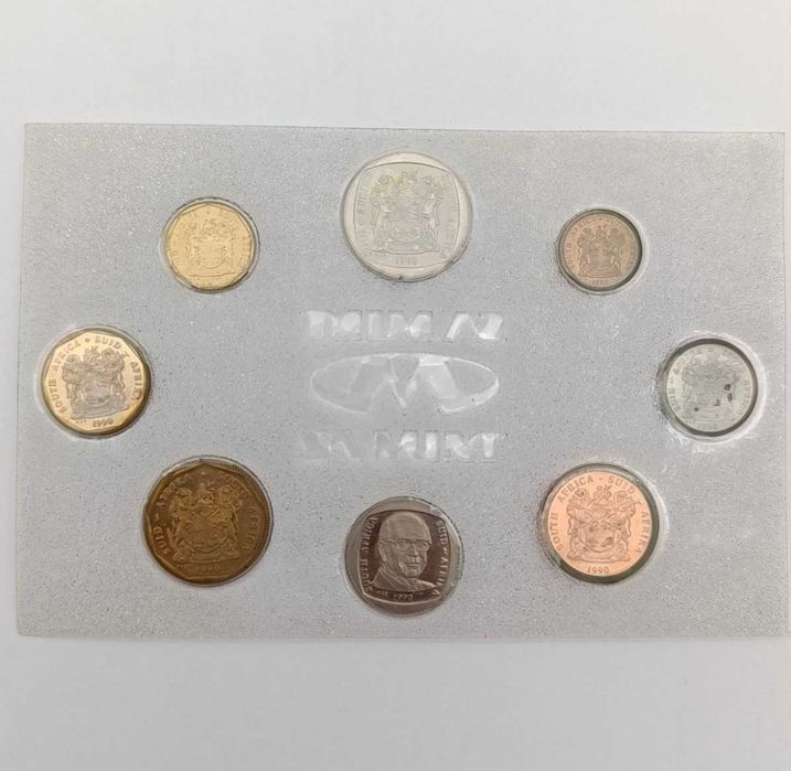 Conjunto de moedas da Casa da Moeda da África do Sul de 1990 - não circuladas, incluindo a moeda de R1 de P.W. Botha.