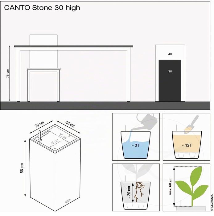 4 vasos LECHUZA CANTO Stone – 3 High 30 + 1 Low 40